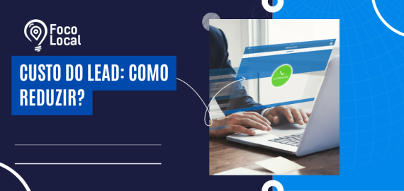 Imagem com layout azul e título destacando estratégias de marketing digital aplicadas para otimizar resultados e reduzir o Custo do lead.
